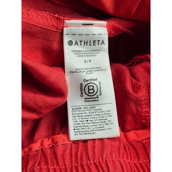Athleta Playa Linen Wide Crop Pant in Passionfruit Coral Palazzo Size 8P - Picture 9 of 11